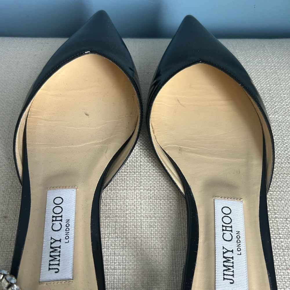 Jimmy Choo Saeda Patent Leather Crystal Flats - Picture 8 of 8